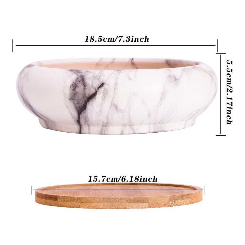ARTKETTY Succulent Pots - Large Succulent Planters with Drainage Ceramic Bonsai Planter with Tray, Shallow Planters for Indoor Flower Plants Marble Cactus Planter Bowl - Image 3